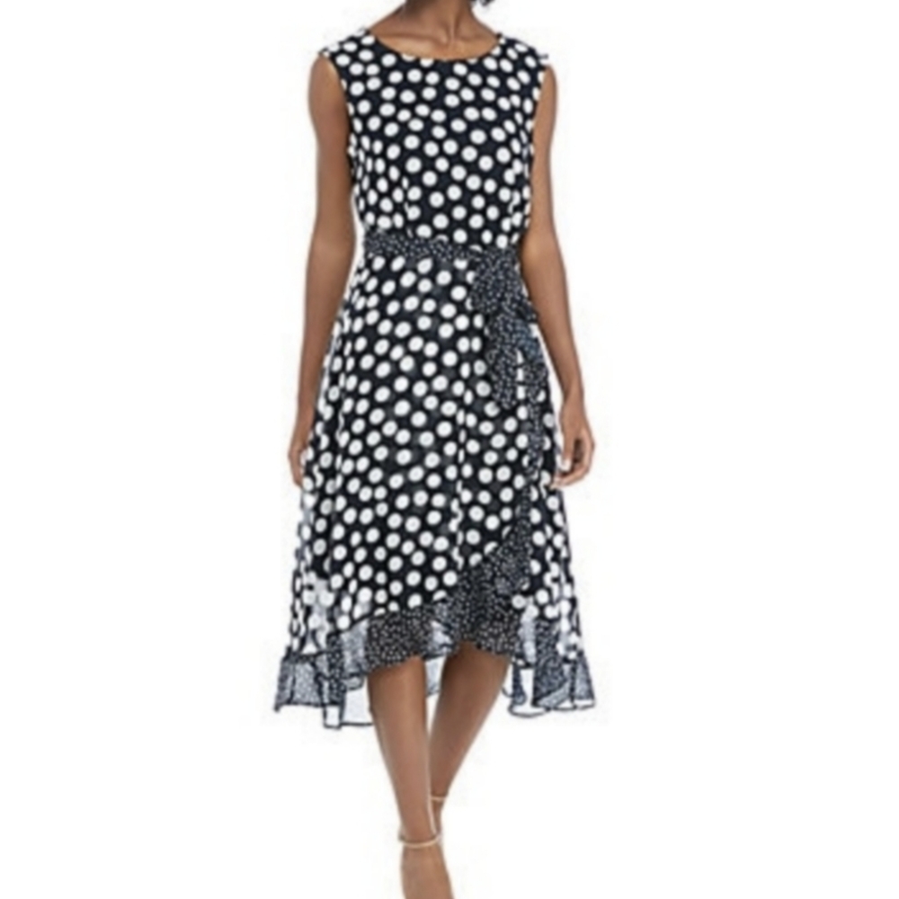Sandra Darren Sleeveless Polkadot Chiffon‎ Dress 10